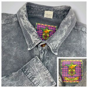 Dimitris Network Inc Acid Wash Gray Button Down Shirt Cotton‎ Casual Vintage XL